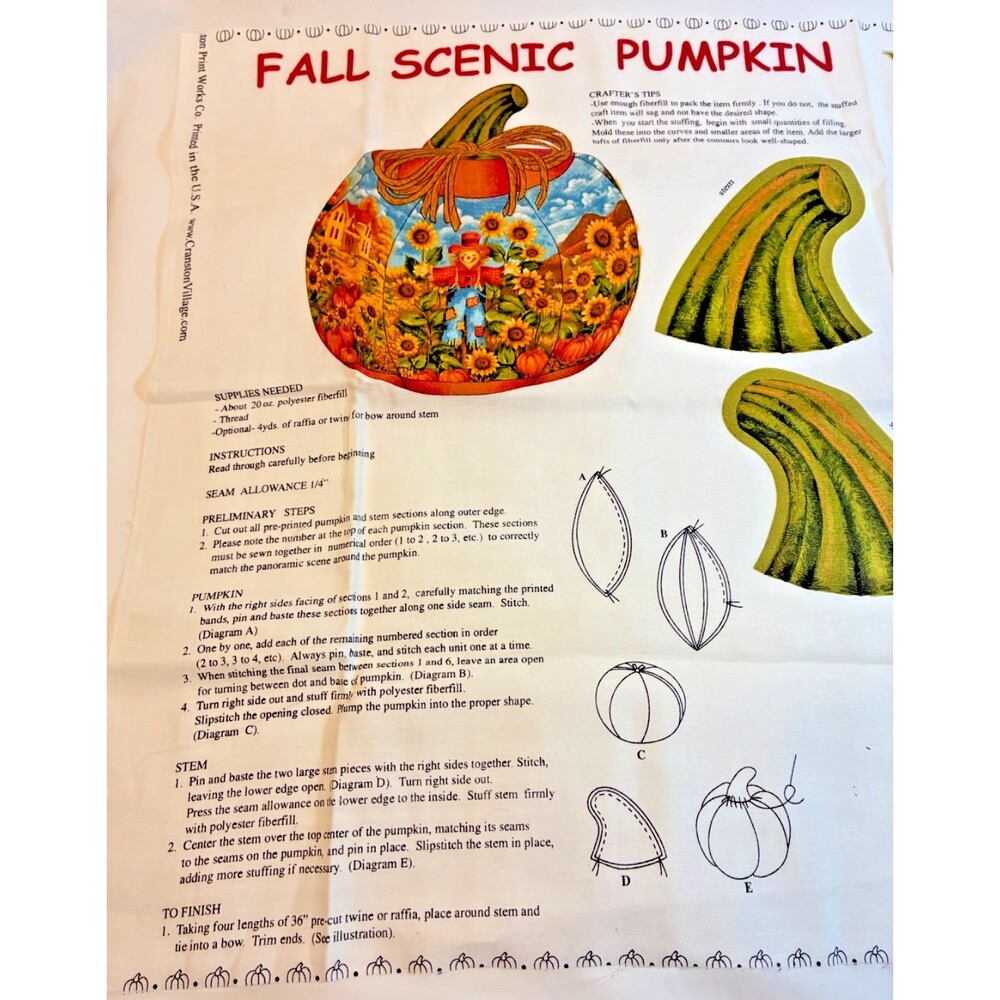 Cranston Village Fall Scenic Pumpkin Fabric Craft Panel Stuffed Decoration Kit